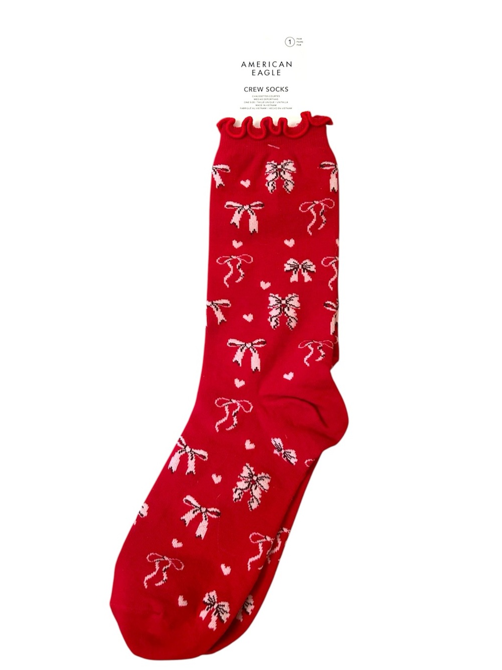 🆕 American Eagle Red Pink  Bows Hearts Ruffle Crew Socks One Size